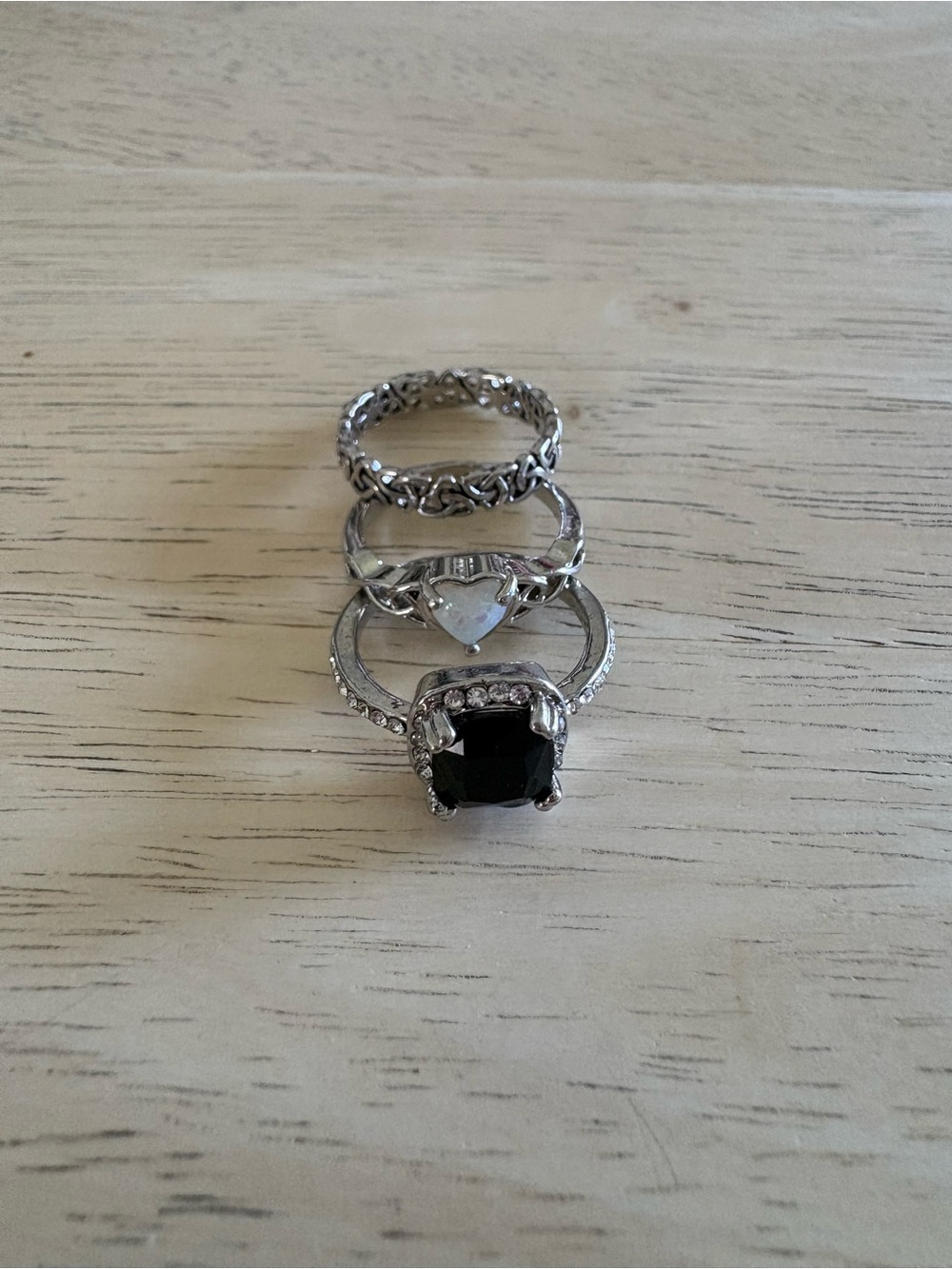 Silver Stackable Ring Set with Black Center Stone - Women Jewelry